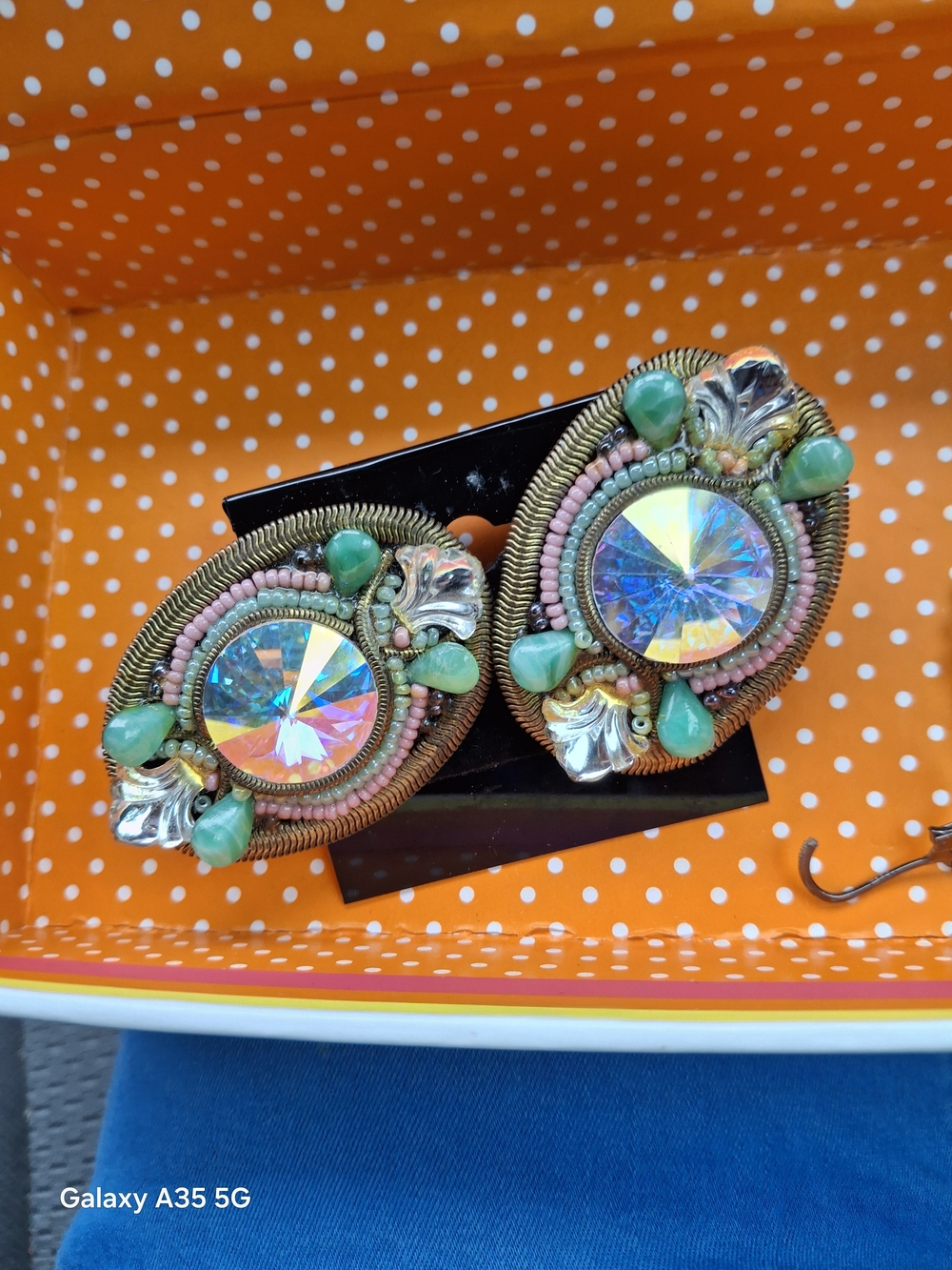 Hansen 88' Artisan Handmade Irridescent Beaded Clip On Earrings Signed